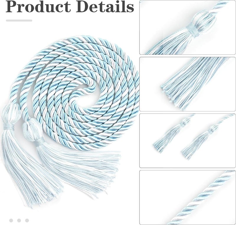 Leislam 8 Pcs Sky Blue White Graduation Cords - 67" Long Braided Honor Cords for Bachelor Gown Decorations - Image 3